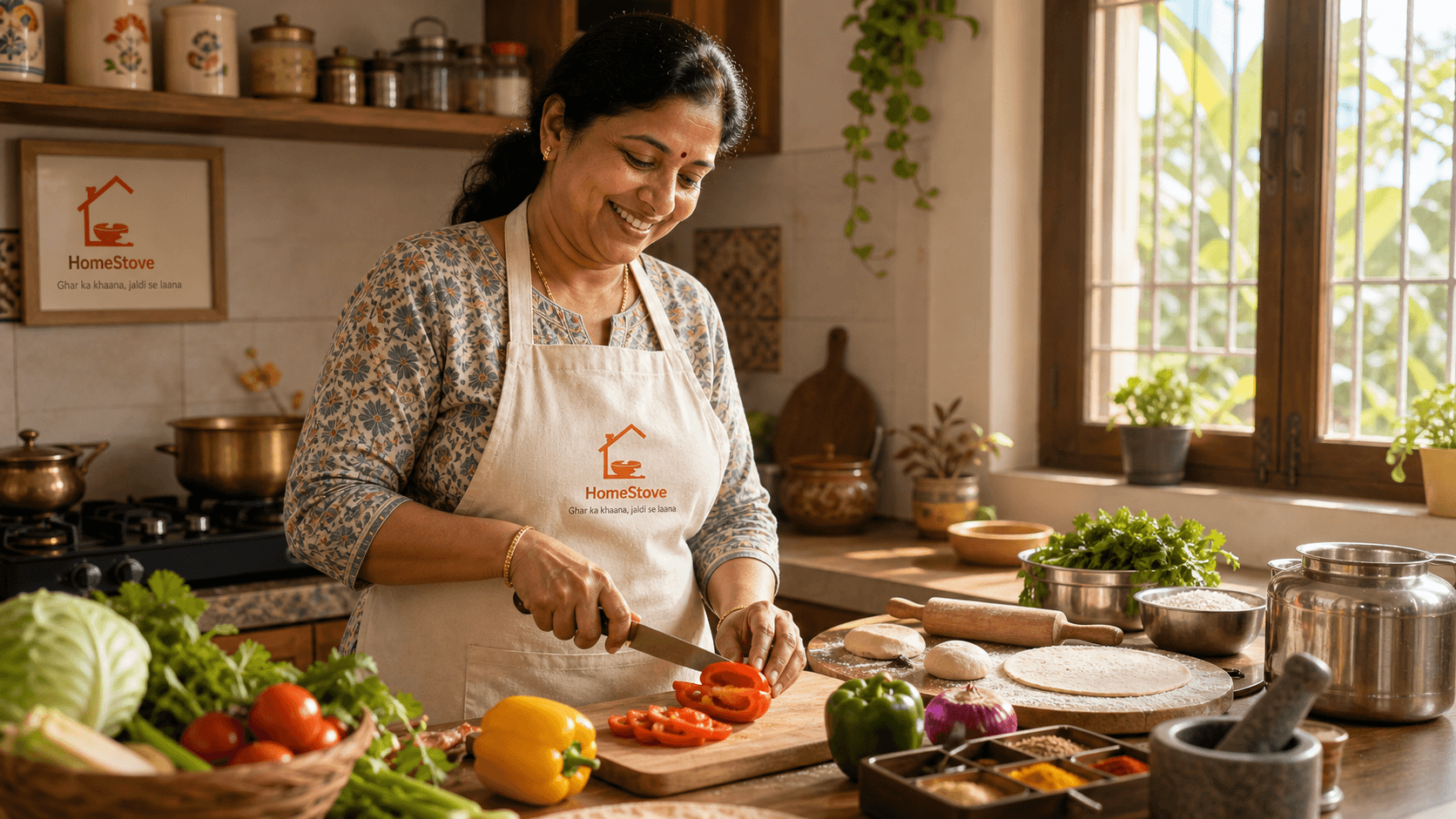 Indian home chef preparing fresh homemade food for HomeStove