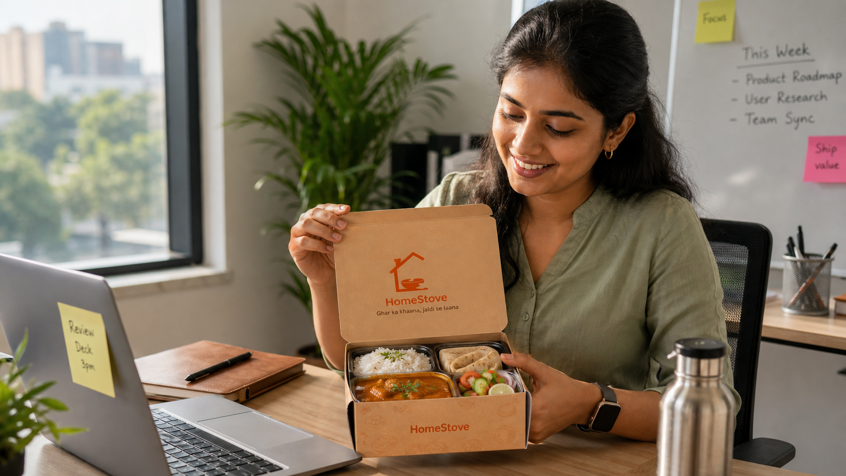 Office customer unboxing a HomeStove meal